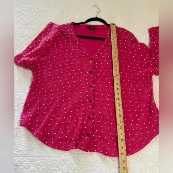 Racheal Hot Pink/White Dot VNeck Cardigan. Twee. Mod. Retro. Preppy. - Picture 7 of 8